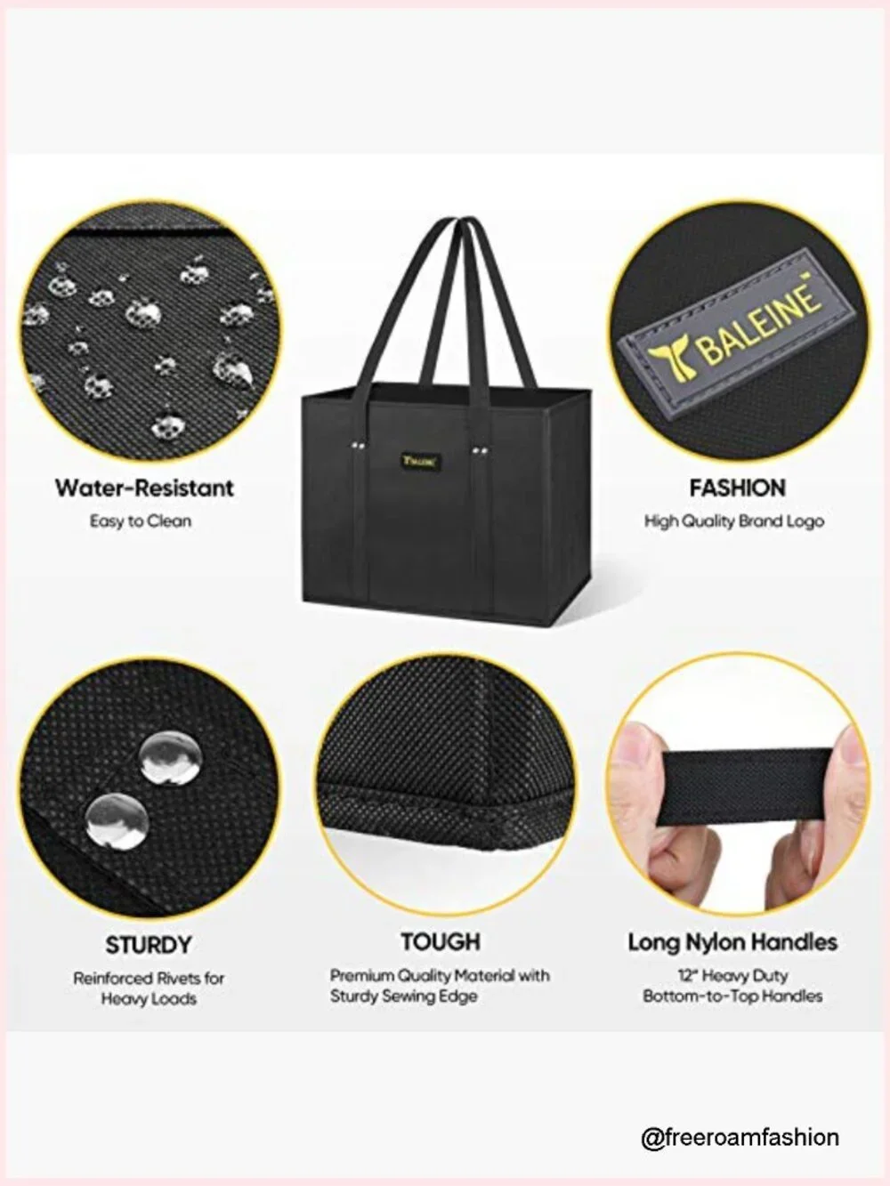 3 Pack Foldable Reusable Shopping Bags with Reinforced Bottom